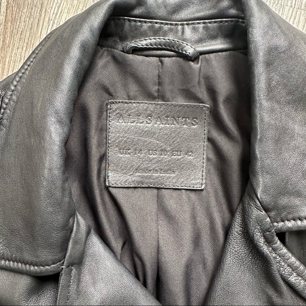 Allsaints Black Leather Balfern Jacket Sz UK 14 / US 10 - Picture 12 of 13